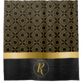 金ゴールド&ブラックラグジュアリーアールデコ シャワーカーテン (正面)