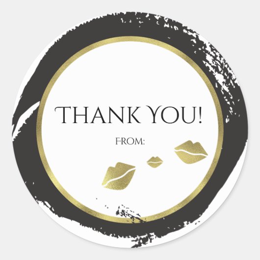 金ゴールド&ブラックリップキスシックモダングラム美しい ラウンドシール (正面)