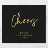 金ゴールド&ブラックレタリング応援大人の誕生日パーティー ビールラベル (シングルラベル)