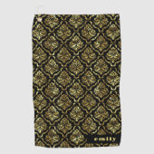 金ゴールド&ブラックヴィンテージダマスクパターンモノグラム ゴルフタオル (正面)