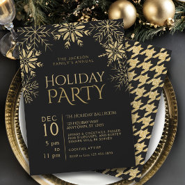 金ゴールド&ブラック千鳥格子のスノーフレークスホリデーグラム 招待状
