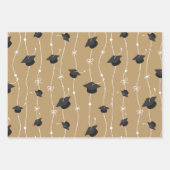 金ゴールド&ブラック卒業キャップトスラッピング紙 ラッピングペーパーシート (正面)