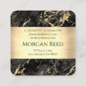 金ゴールド&ブラック大理石、金ゴールドバー、名前モノグラム情報 スクエア名刺 (裏面)