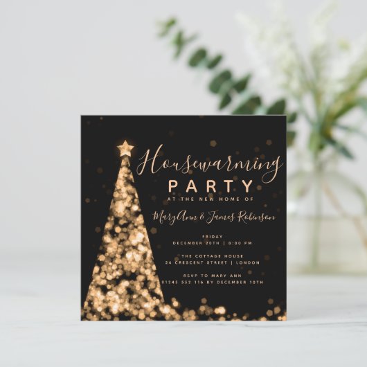 金ゴールド&ブラック引っ越し祝いパーティーパーティークリスマスホリデーズ 招待状 (スタンド正面)
