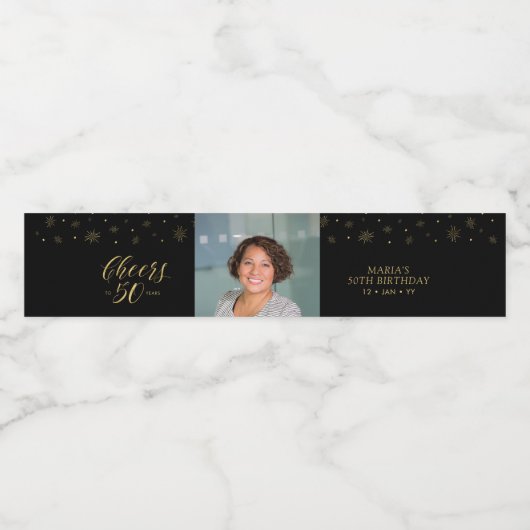 金ゴールド&ブラック応援50年、50歳の誕生日パーティー ペットボトルラベル (シングルラベル)