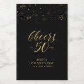 金ゴールド&ブラック応援50年、50歳の誕生日パーティー ワインラベル (シングルラベル)
