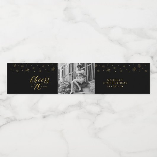 金ゴールド&ブラック応援70年70th Birthday Party ペットボトルラベル (シングルラベル)