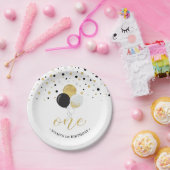 金ゴールド&ブラック紙吹雪バルーン1st誕生日パーティー ペーパープレート (パーティー)