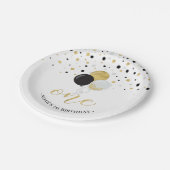 金ゴールド&ブラック紙吹雪バルーン1st誕生日パーティー ペーパープレート (アングル)