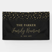 金ゴールド&ブラック紙吹雪ファミリー懇親会パーティーへようこそ 横断幕 (横)