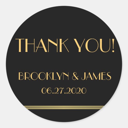 金ゴールド&ブラック素晴らしギャツビー結婚式用シール ラウンドシール (正面)