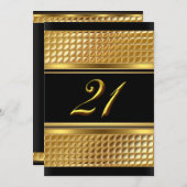 金ゴールド&ブラック21歳の誕生日パーティの招待状 招待状 (正面/裏面)