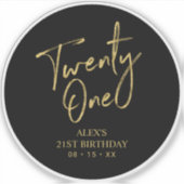金ゴールド&ブラック21thバースデーパーティーお願い シール (正面)