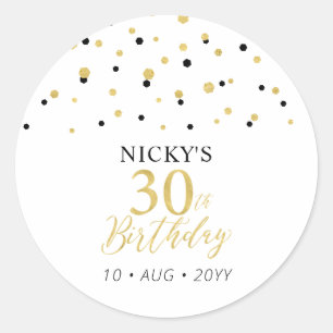 金ゴールド&ブラック30th誕生日お願い ラウンドシール