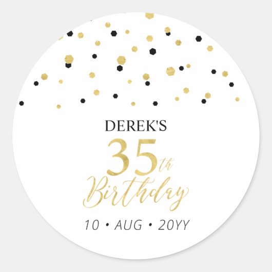 金ゴールド&ブラック35誕生日お願い ラウンドシール (正面)