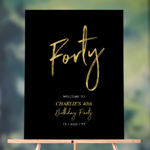 金ゴールド&ブラック40歳の誕生日パーティーへようこそ アクリルサイン