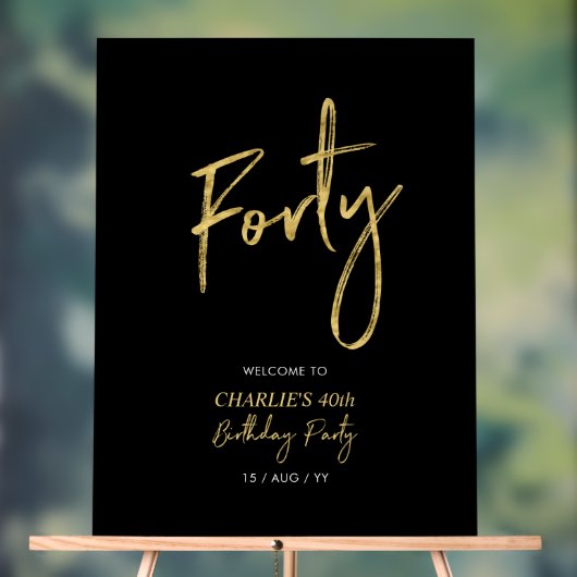 金ゴールド&ブラック40歳の誕生日パーティーへようこそ アクリルサイン (ニュートラル)