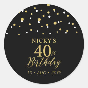 金ゴールド&ブラック40th誕生日お願い ラウンドシール