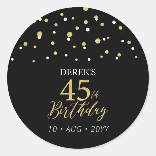金ゴールド&ブラック45th誕生日お願い ラウンドシール (正面)