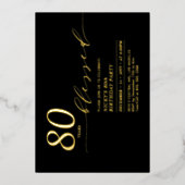 金ゴールド&ブラック80年愛80th誕生日パーティー 箔招待状 (正面)