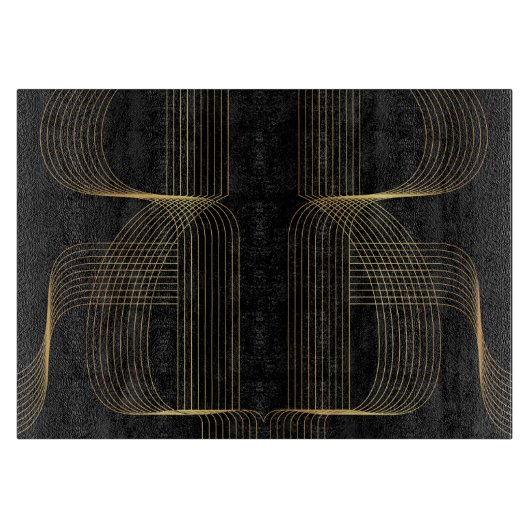 金ゴールド、ブラック、エレガント、カッコいいトレンディーユニークラインアート カッティングボード (正面)