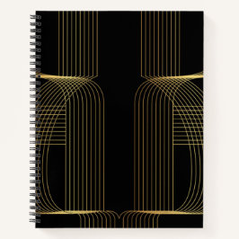 金ゴールド、ブラック、エレガント、カッコいいトレンディーユニークラインアート ノートブック