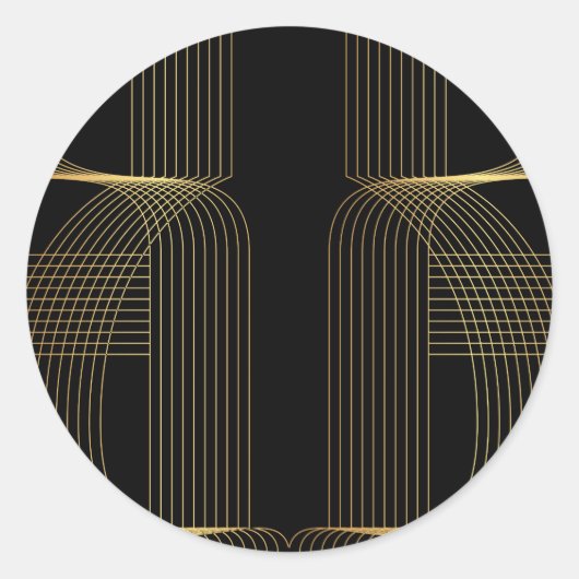 金ゴールド、ブラック、エレガント、カッコいいトレンディーユニークラインアート ラウンドシール (正面)