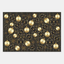 金ゴールド、ブラック、グレーの洗練されたクリスマス ラッピングペーパーシート