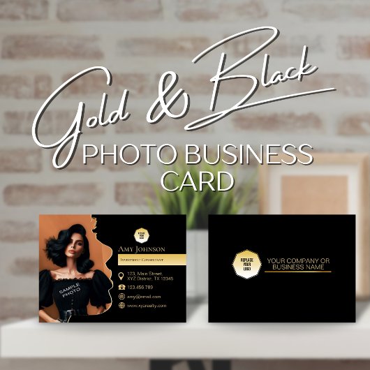 金ゴールド&ブラック、シルエットSVGファイルに独自の写真を追加 名刺