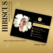 金ゴールド&ブラック、ハイビスカス図形SVGに独自の写真を追加 名刺