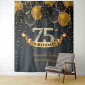 金ゴールド·ブラック·バルーン·ダイヤモンド75歳の誕生日パーティー タペストリー (インサイチュ)