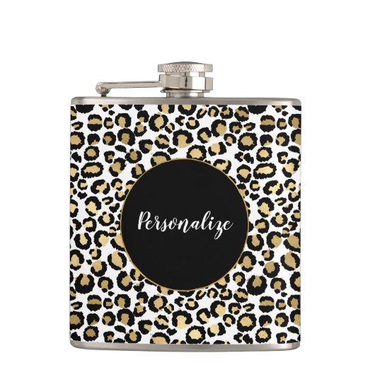 金ゴールド·ブラック·レオパード·プリント フラスク (正面)