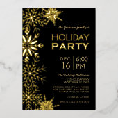 金ゴールド&ブラック&千鳥格子のスノーフレークスホリデーグラム 箔招待状 (正面)