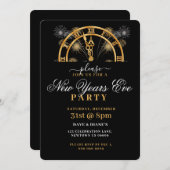 金ゴールド&ブラック、12 0時、新年のパーティー 招待状 (正面/裏面)