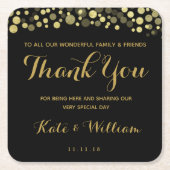 金ゴールド&ブラックTHANK YOU COASTER パーソナライズされた スクエアペーパーコースター (正面)