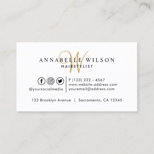 金ゴールド&ブラッスタイリッシュクタイポグラフィヘアスタイリスト 名刺 (裏面)