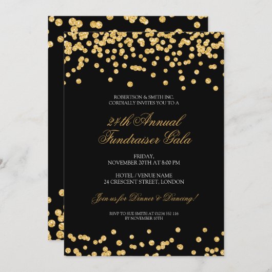 金ゴールド&ブラッフォーマルク資金企業の調達グリッター 招待状 (正面/裏面)