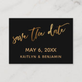 金ゴールド&ブラッ結婚クのWebサイトとデートカードの保存 名刺 (裏面)