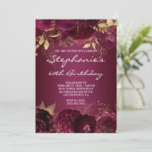 金ゴールド・ブルゴーニュグラデーションフローラ60誕生日 招待状 (スタンド正面)