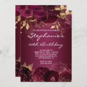 金ゴールド・ブルゴーニュグラデーションフローラ60誕生日 招待状 (正面/裏面)