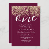 金ゴールド&ブルゴーニュグリッター1st誕生日パーティー招待状 招待状 (正面/裏面)