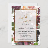 金ゴールド&ブルゴーニュフローラウォーターカラーブライダルシャワー 招待状 (正面)