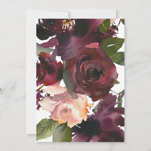 金ゴールド&ブルゴーニュフローラウォーターカラーブライダルシャワー 招待状 (裏面)