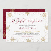 金ゴールド&ブルゴーニュレッドウィンターリハーサルディナーパーティー 招待状 (正面/裏面)