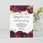 金ゴールド・ブルゴーニュ縁どフローラ60誕生日 招待状 (スタンド正面)