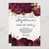 金ゴールド・ブルゴーニュ縁どフローラ60誕生日 招待状 (正面/裏面)