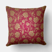 金ゴールド&ブルゴーニュ赤フローラダマスパターン クッション (裏面)