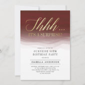 金ゴールド&ブルゴーニュ赤水カラーサプライズ誕生日 招待状 (正面)