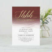 金ゴールド&ブルゴーニュ赤水カラーサプライズ誕生日 招待状 (スタンド正面)