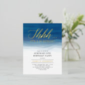 金ゴールド&ブルーウォーターカラーサプライズ誕生日 箔招待状ポストカード (立ち正面)